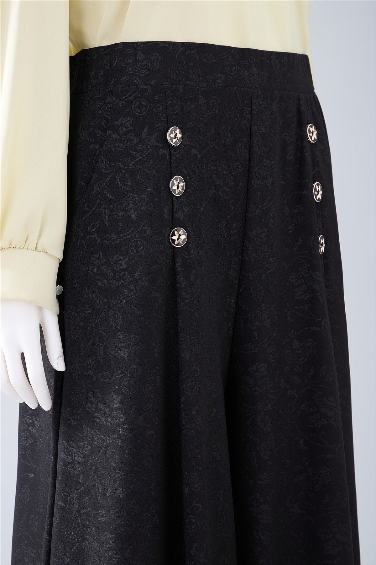 Black Button-Detail Wide-Leg Trousers — Image 5