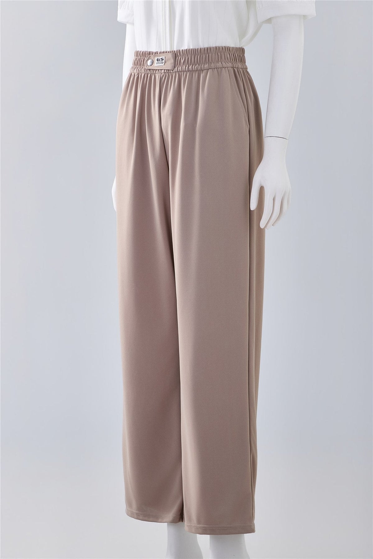Taupe Elastic-Waist Trousers — Image 2