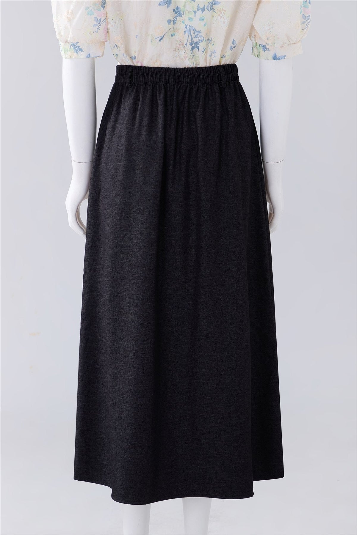 Black Elastic-Waist Midi Skirt — Image 4