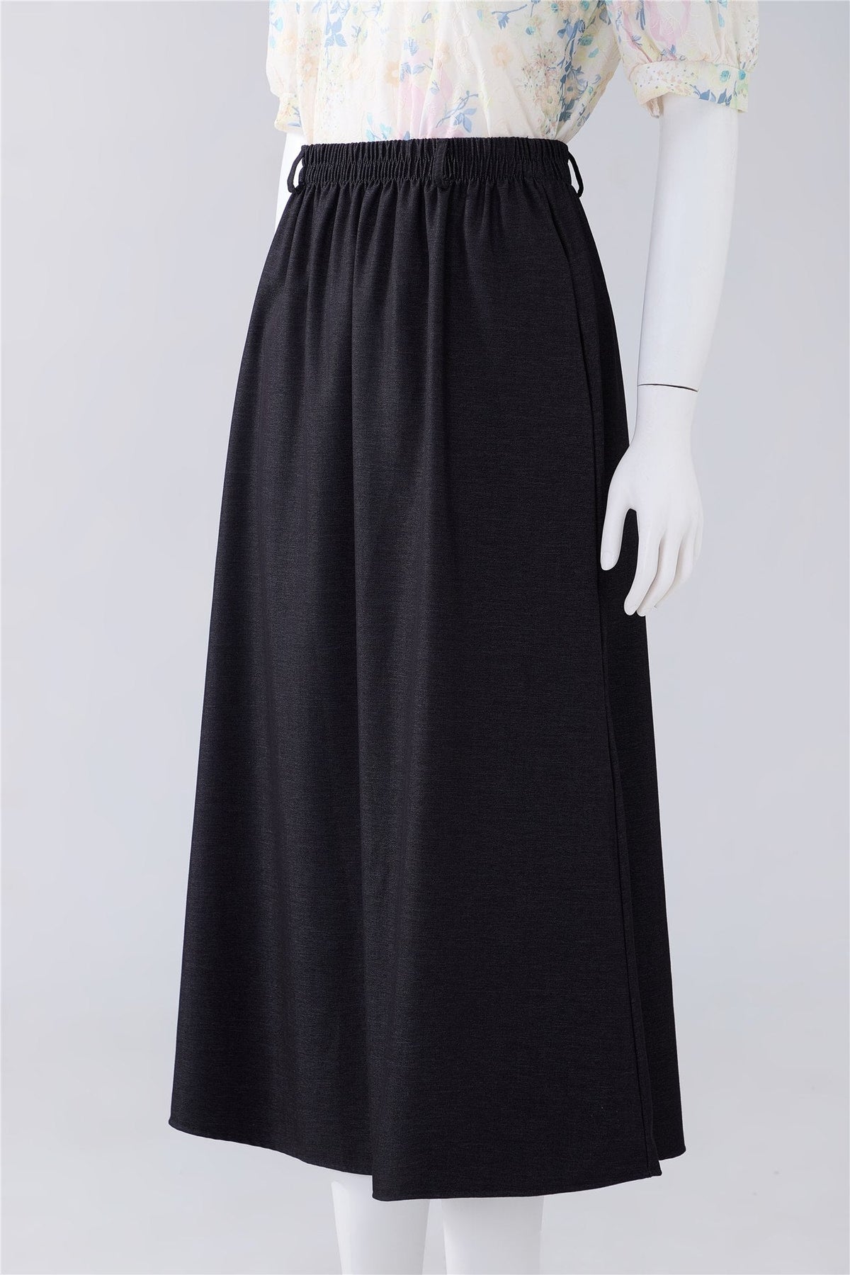 Black Elastic-Waist Midi Skirt — Image 2