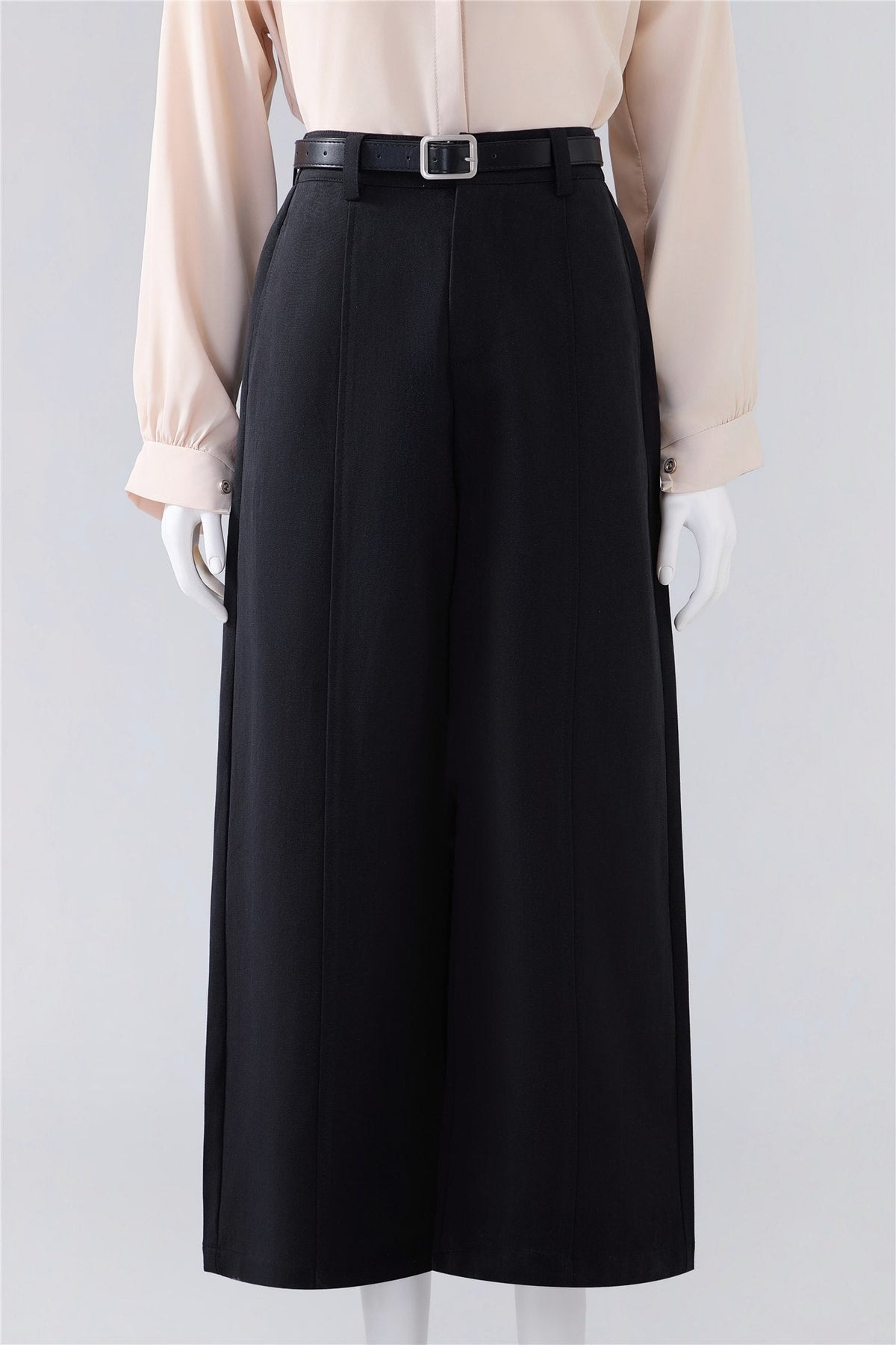 Black Belted Wide-Leg Trousers — Image 1