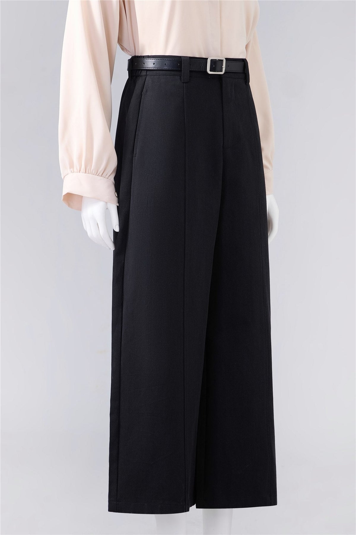 Black Belted Wide-Leg Trousers — Image 3