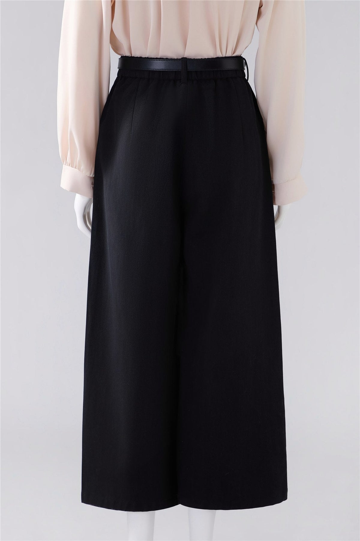 Black Belted Wide-Leg Trousers — Image 4