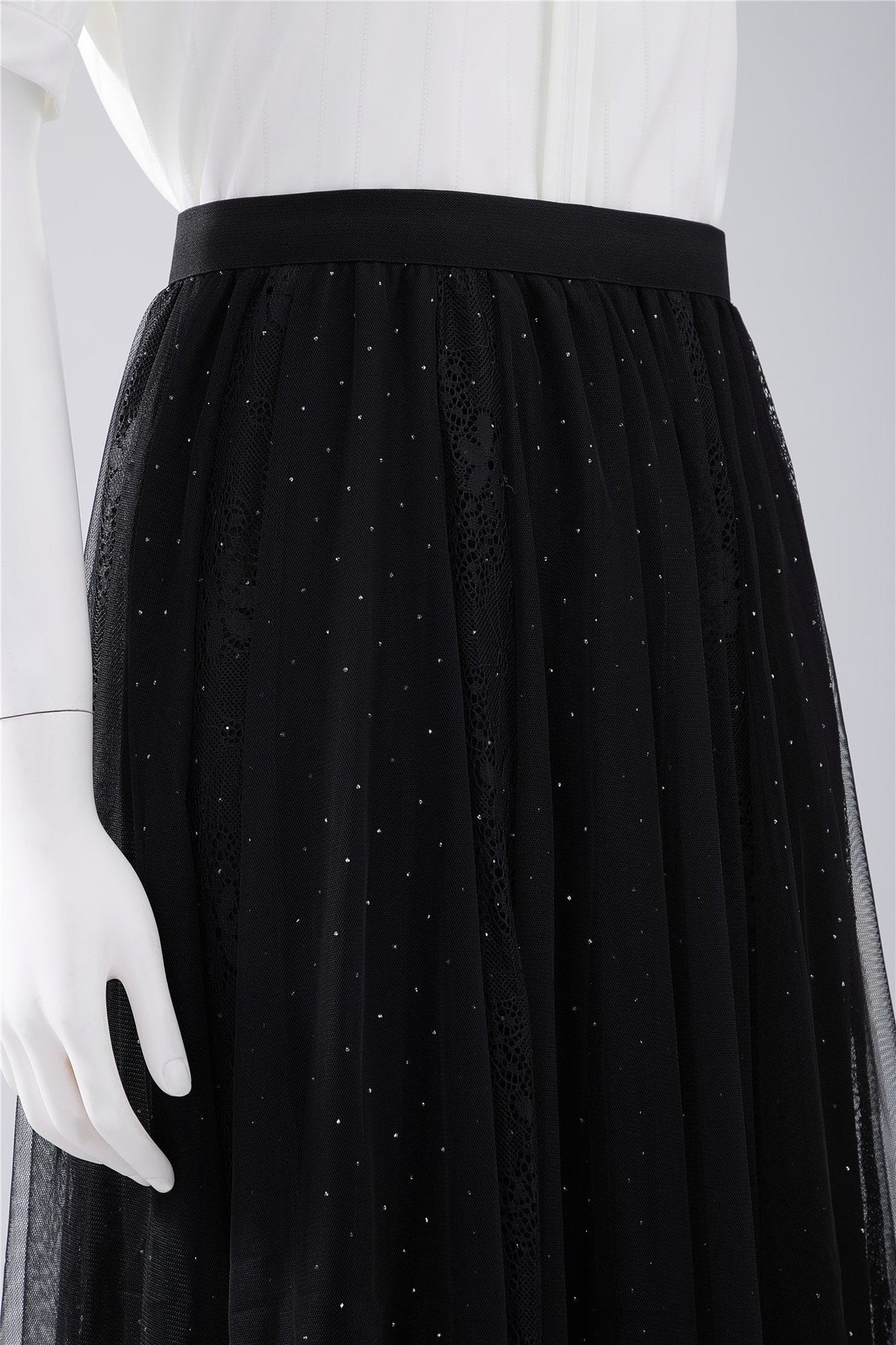 Black Layered Mesh Midi Skirt — Image 5