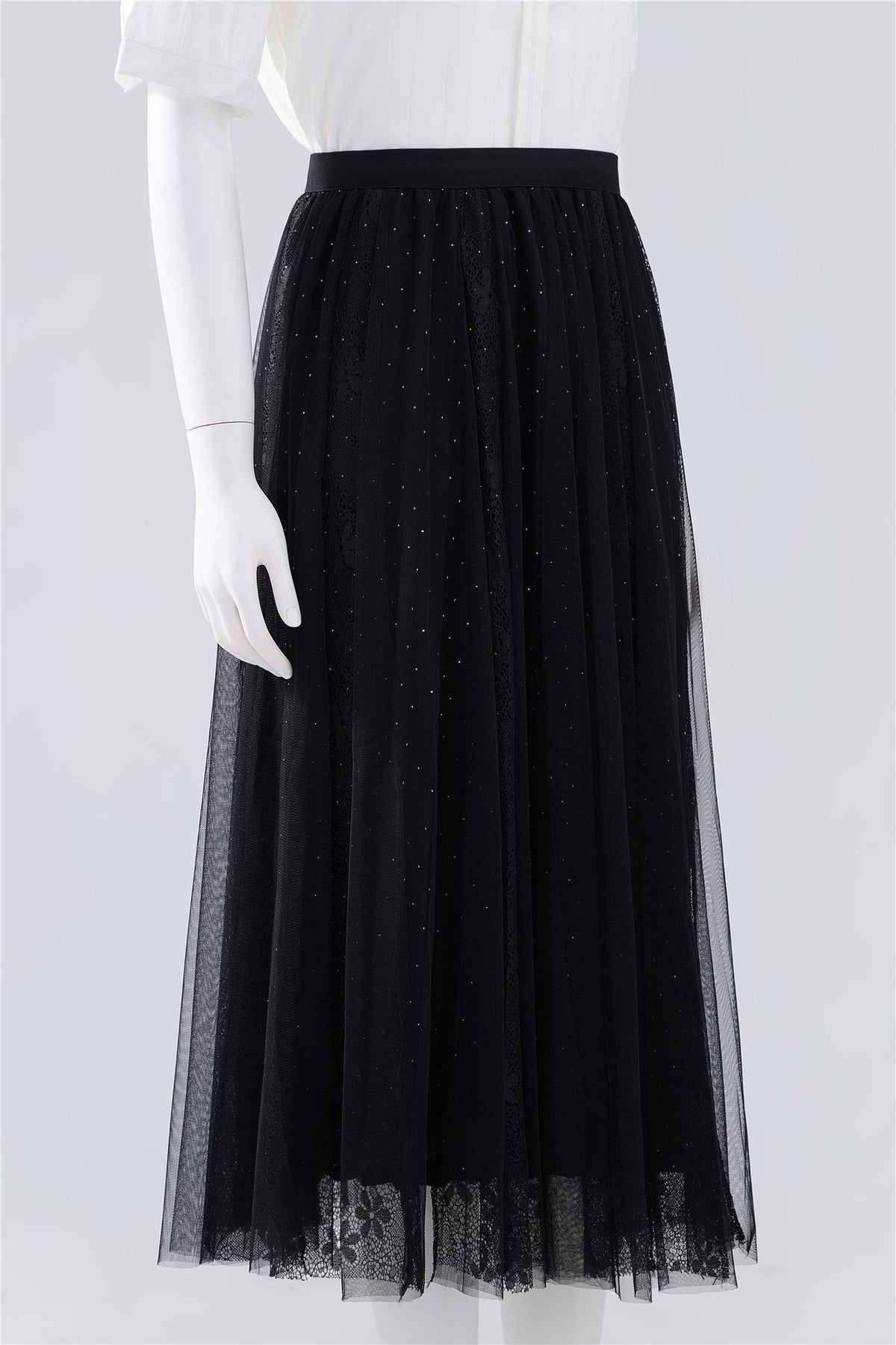 Black Layered Mesh Midi Skirt — Image 3