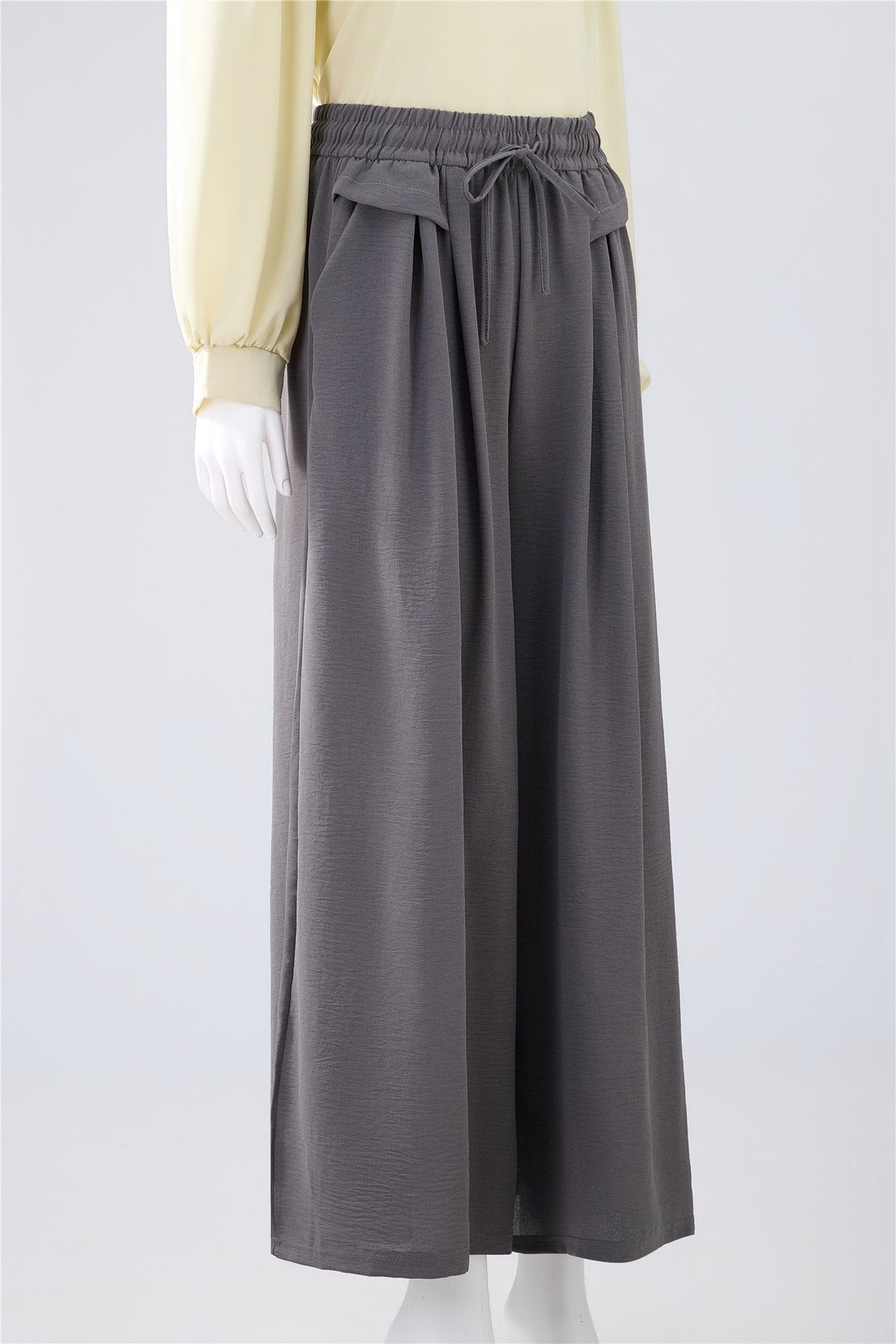 Charcoal Drawstring Wide-Leg Trousers — Image 3