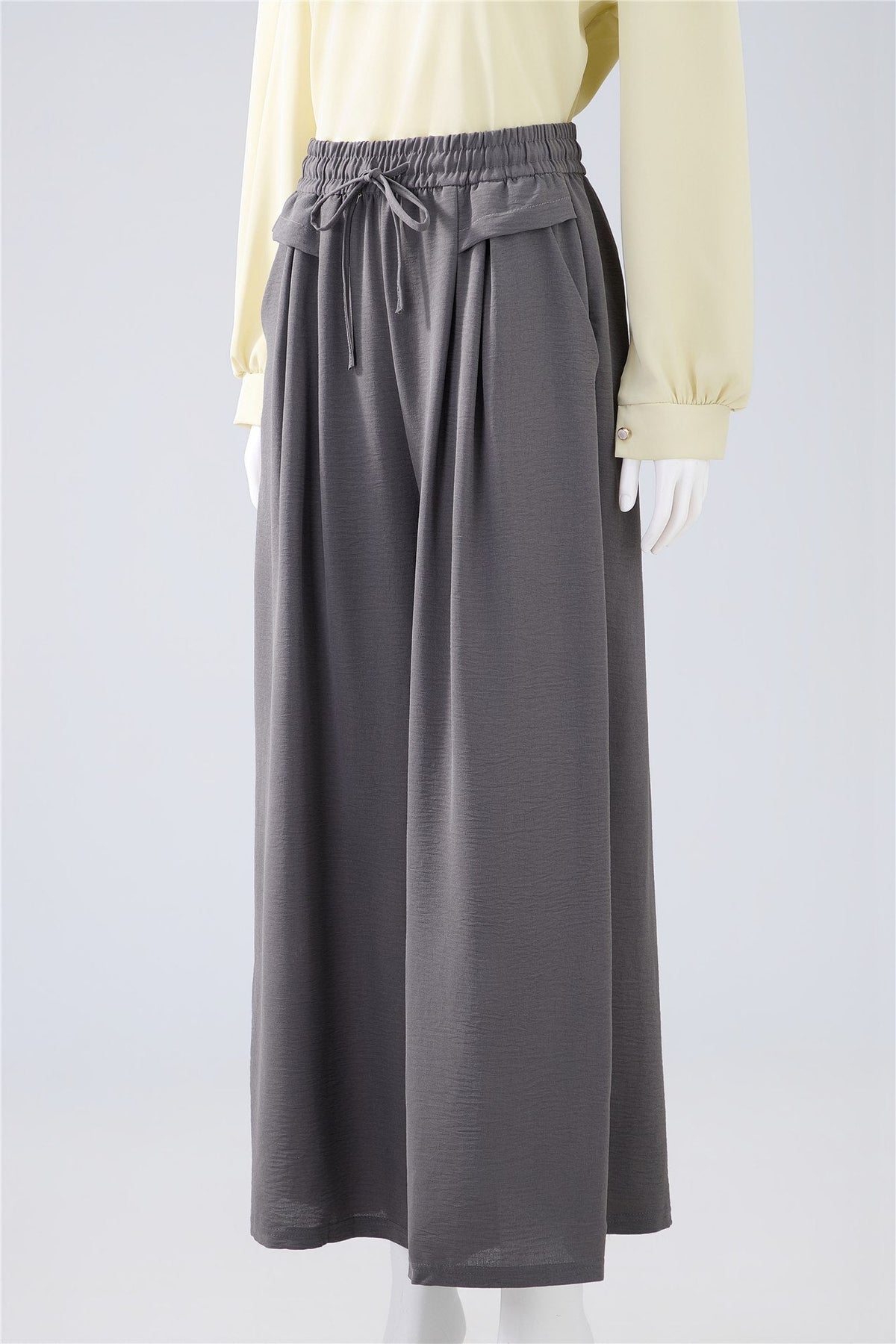 Charcoal Drawstring Wide-Leg Trousers — Image 2