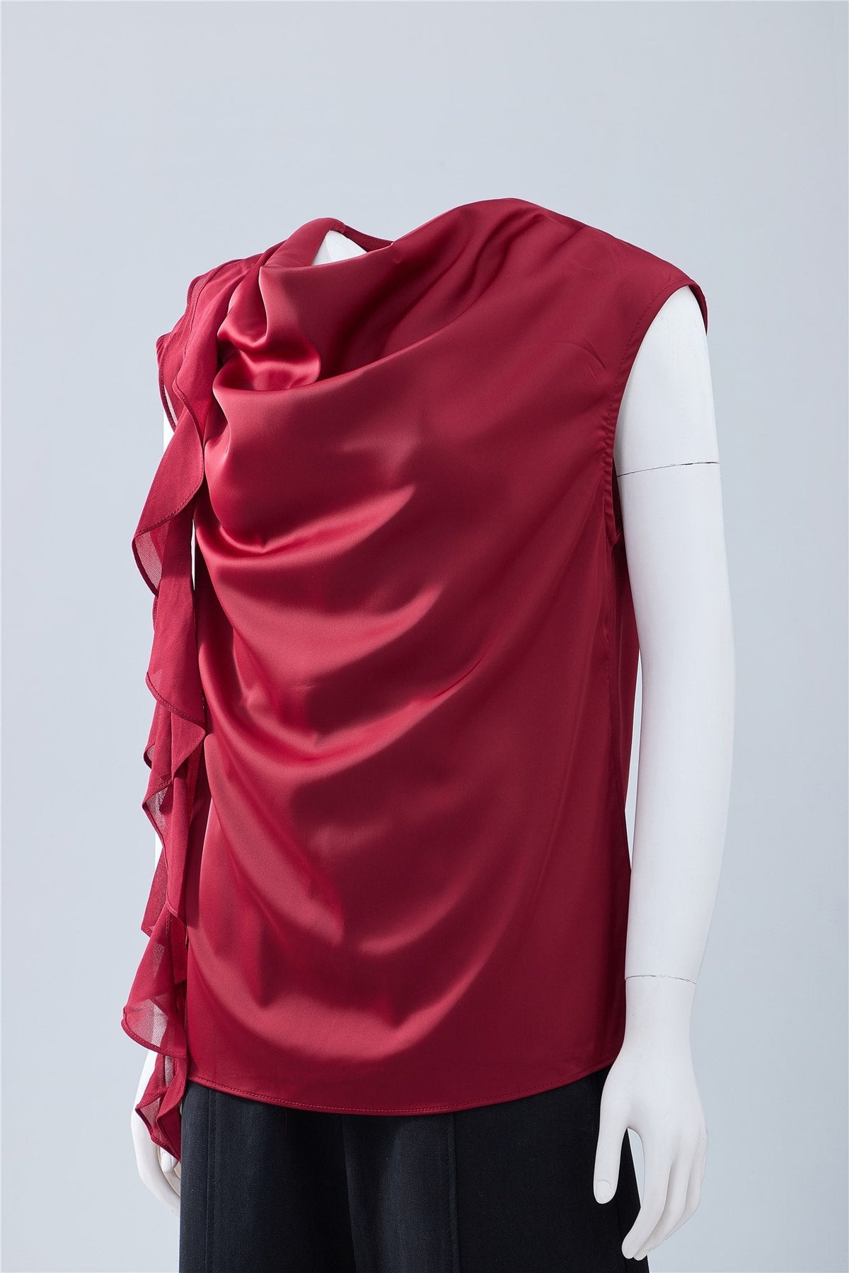 Burgundy Draped Sleeveless Blouse — Image 2