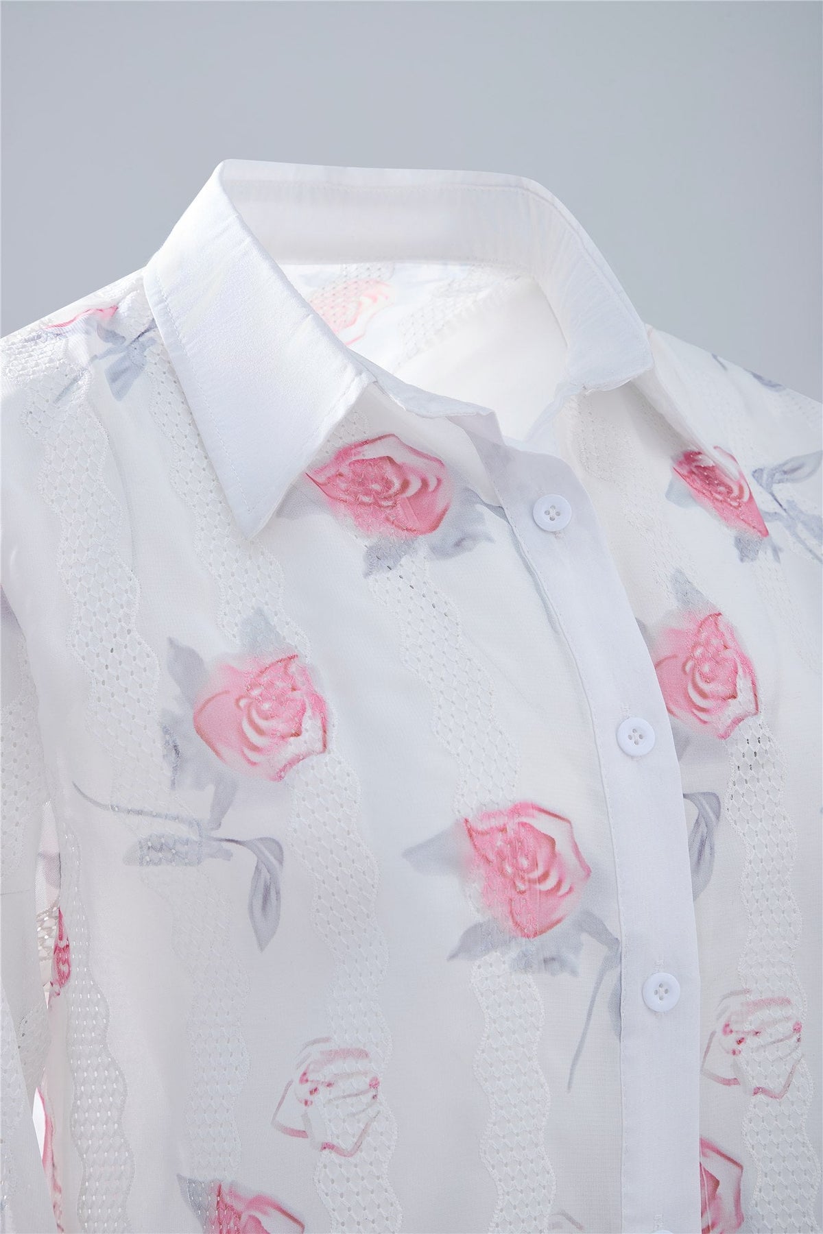White Floral Button-Front Blouse — Image 5