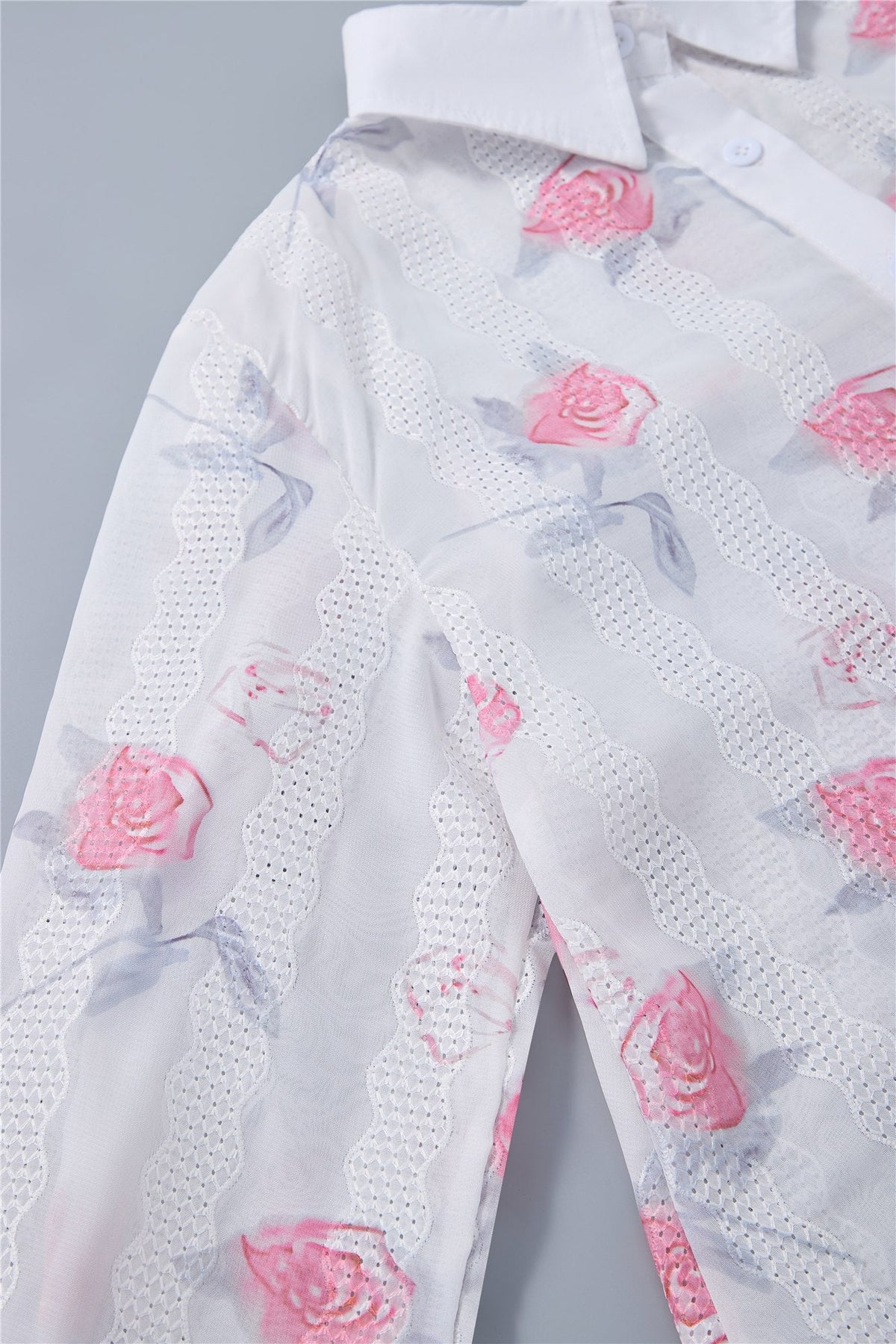 White Floral Button-Front Blouse — Image 7