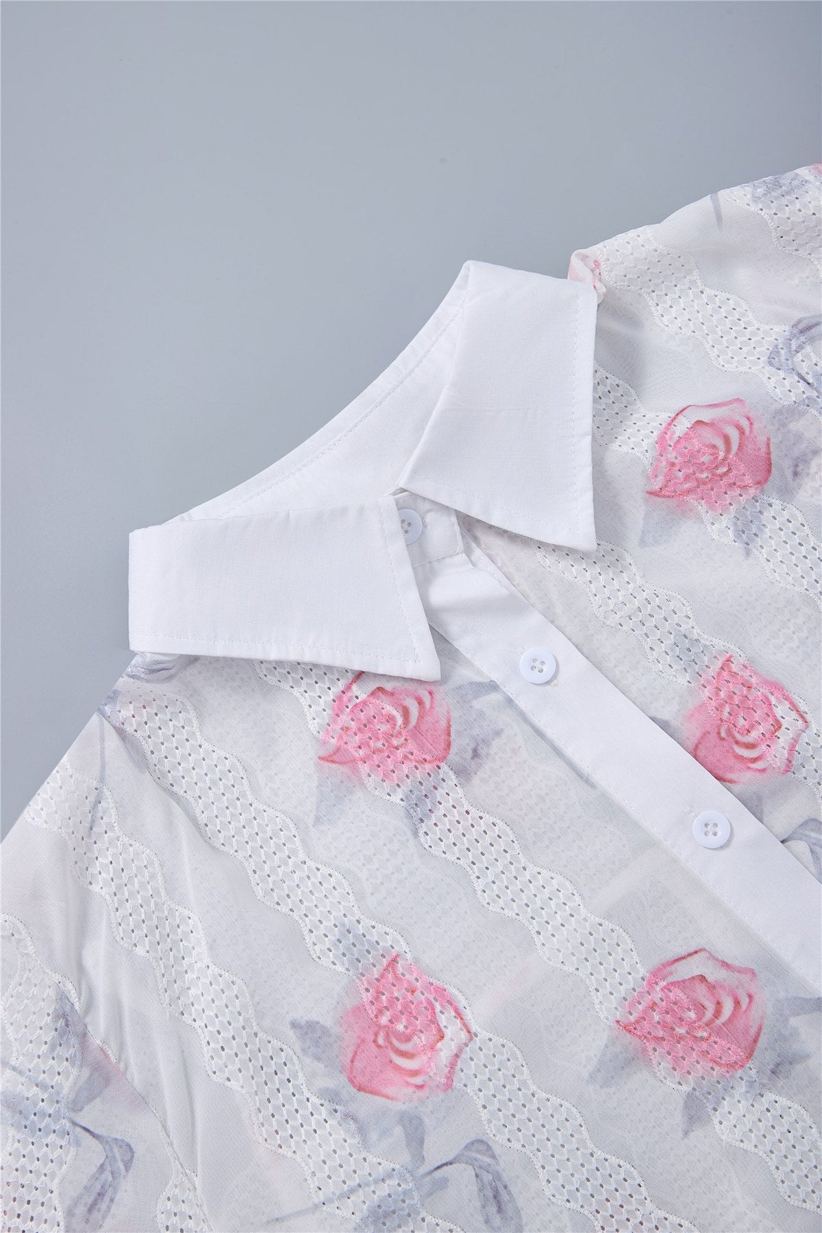 White Floral Button-Front Blouse — Image 6