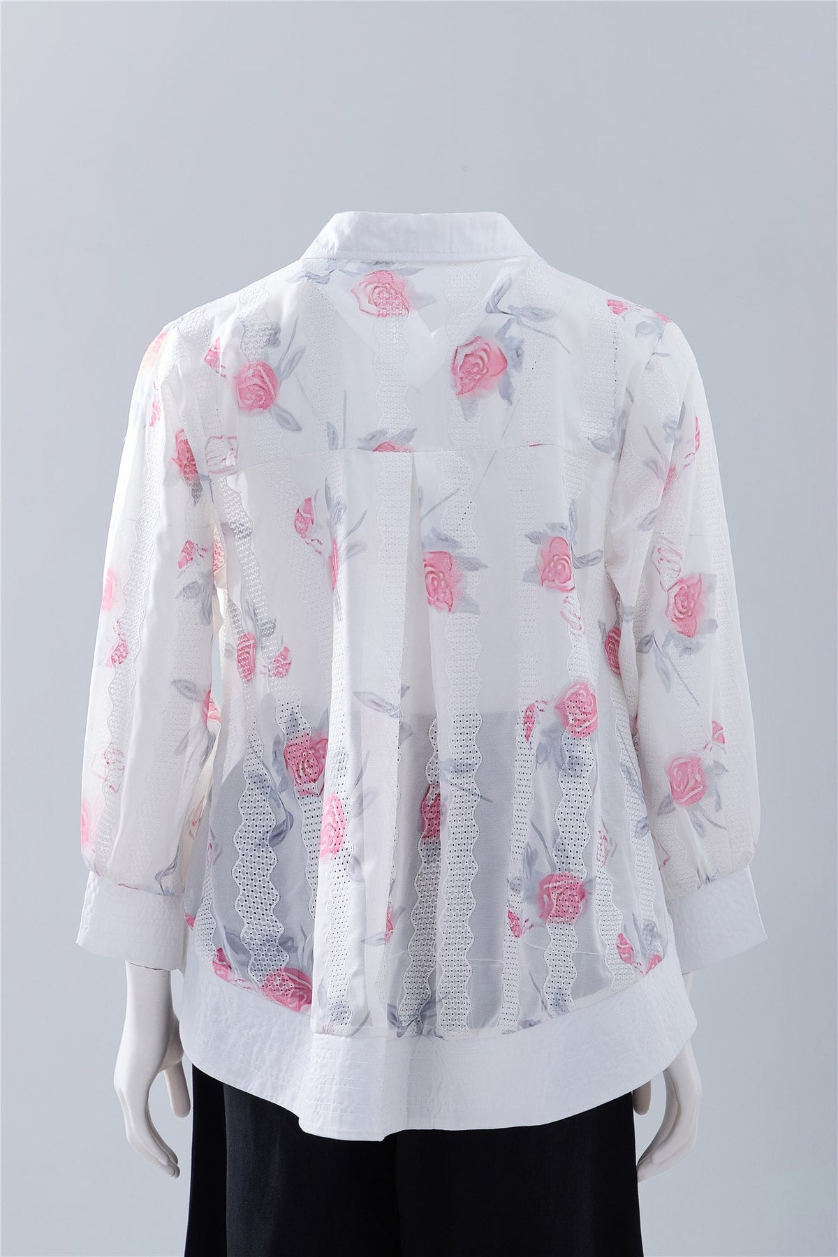 White Floral Button-Front Blouse — Image 4