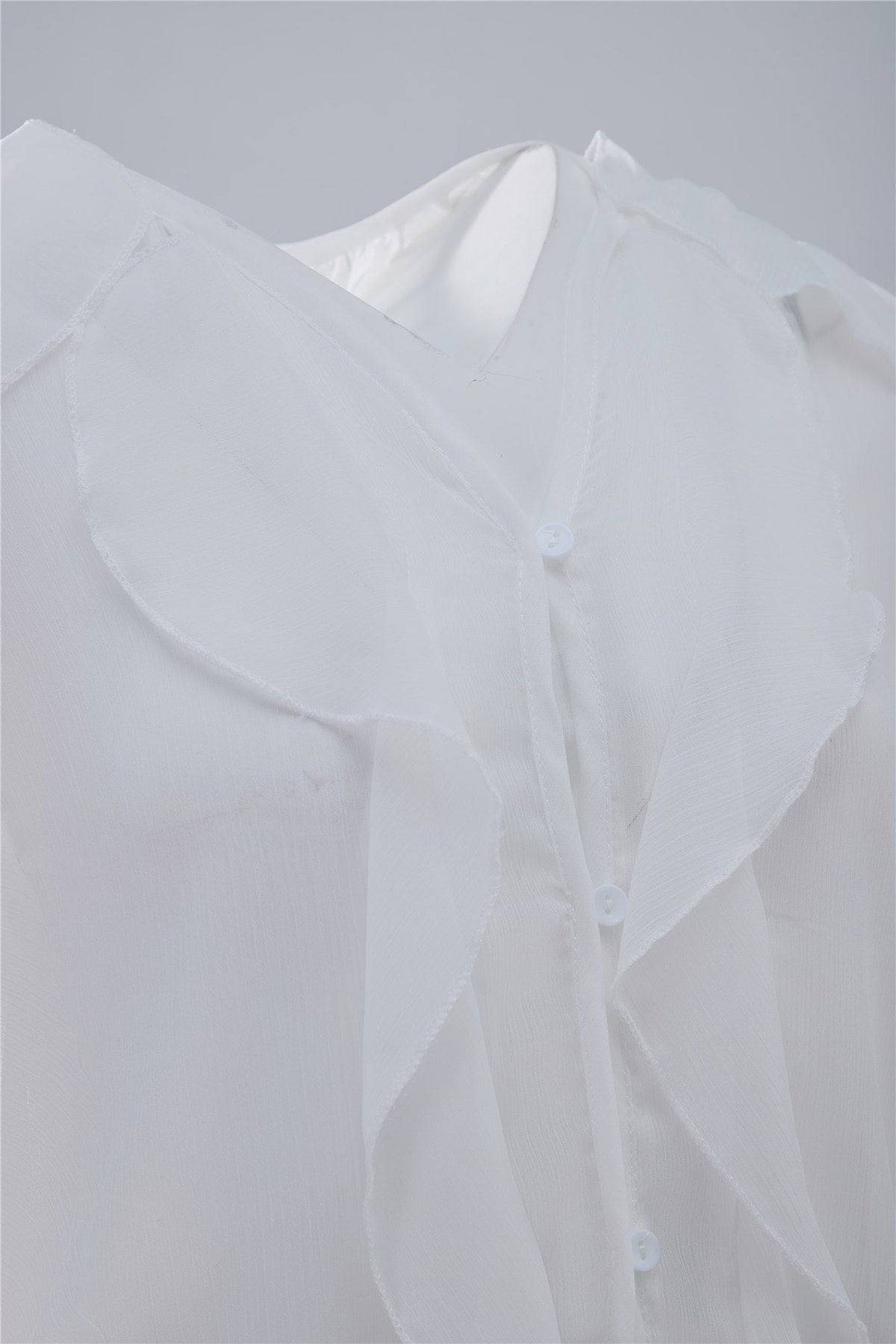 White Gathered Long-Sleeve Blouse — Image 5
