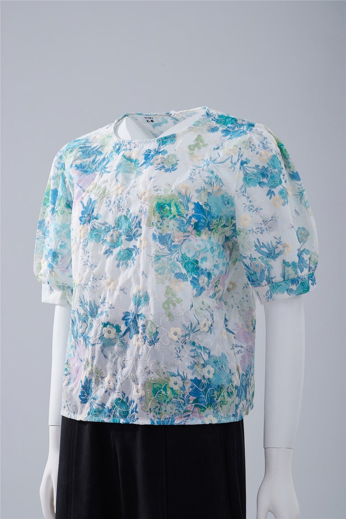 Blue Floral Short-Sleeve Top — Image 3