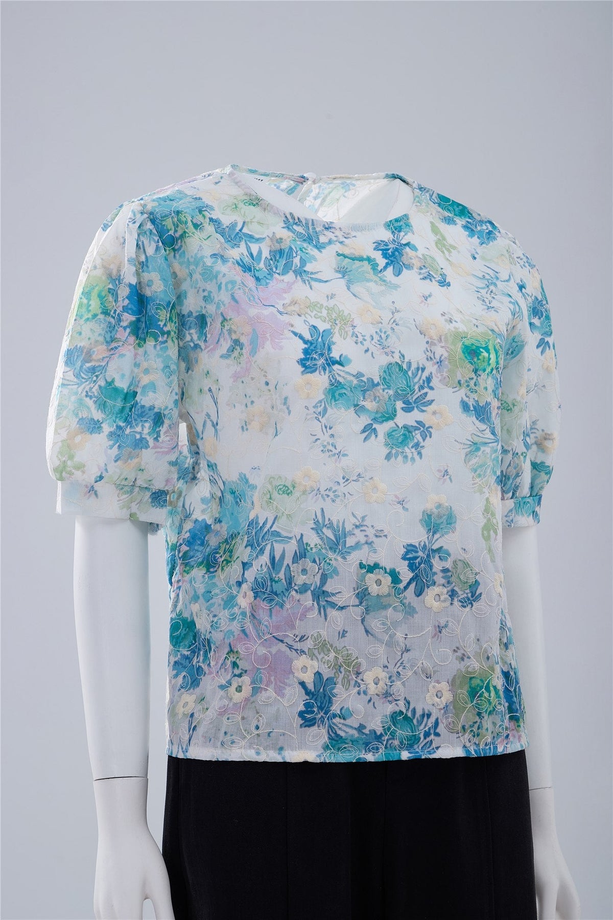 Blue Floral Short-Sleeve Top — Image 2
