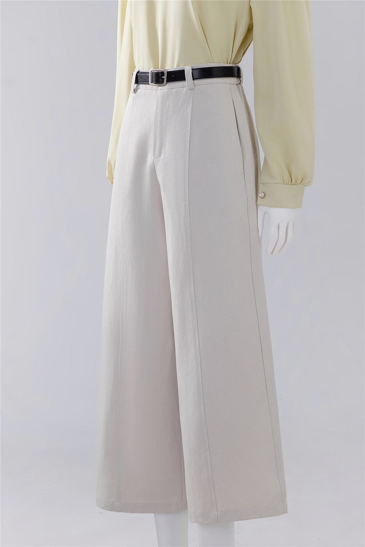 Ivory Belted Wide-Leg Trousers — Image 3