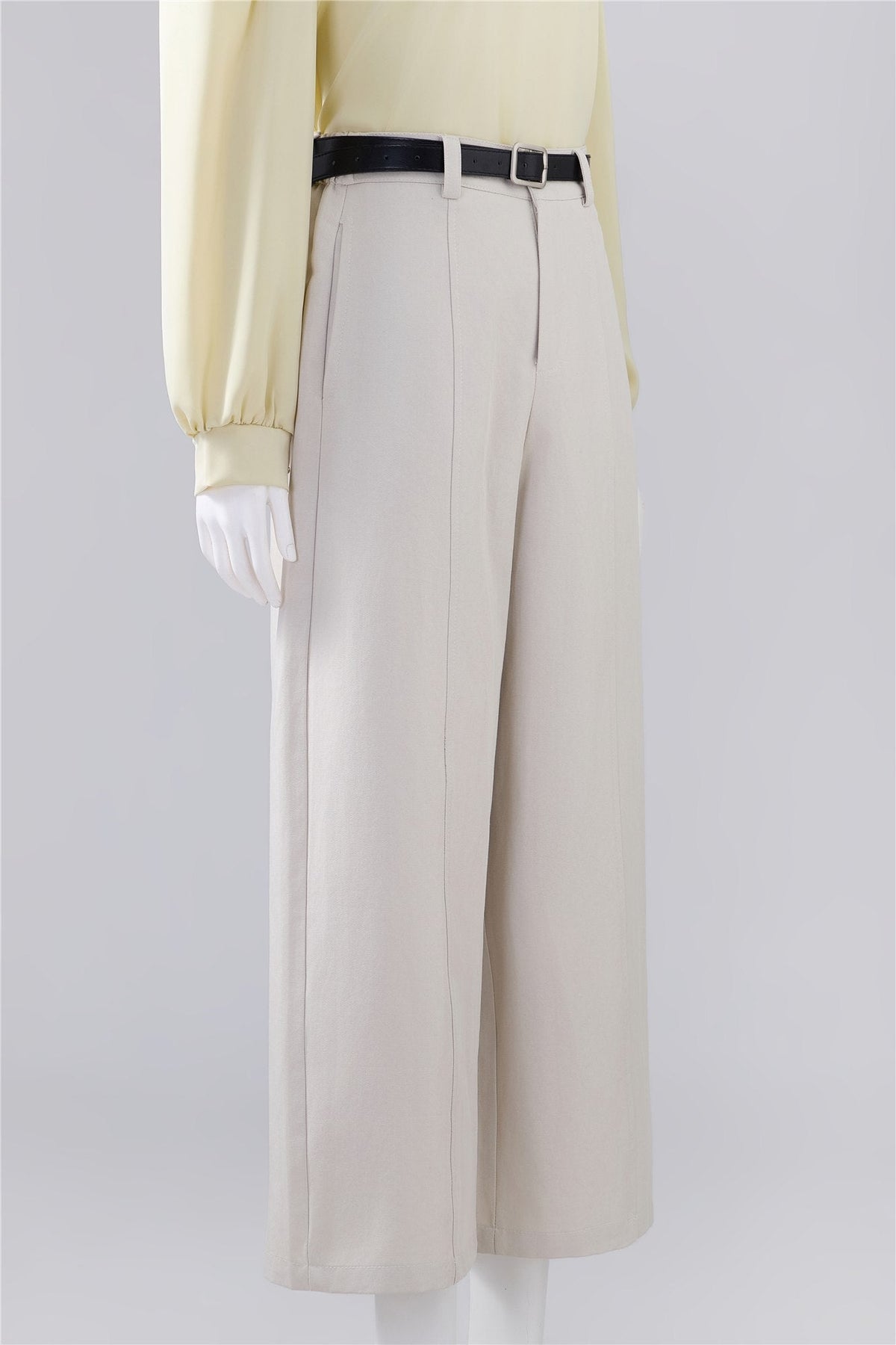 Ivory Belted Wide-Leg Trousers — Image 2