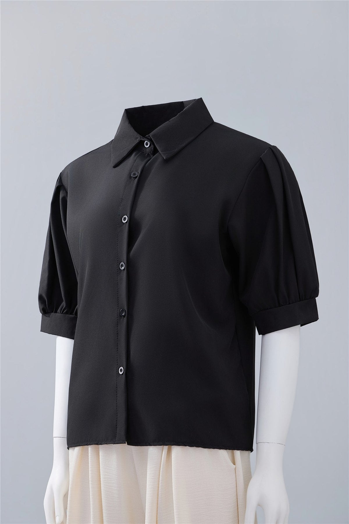 Black Puff-Sleeve Shirt — Image 3