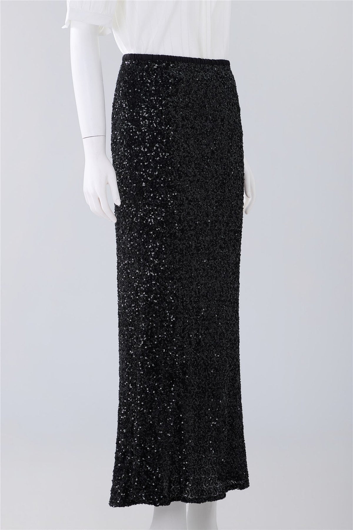 Black Textured Flared Maxi Skirt — Image 3