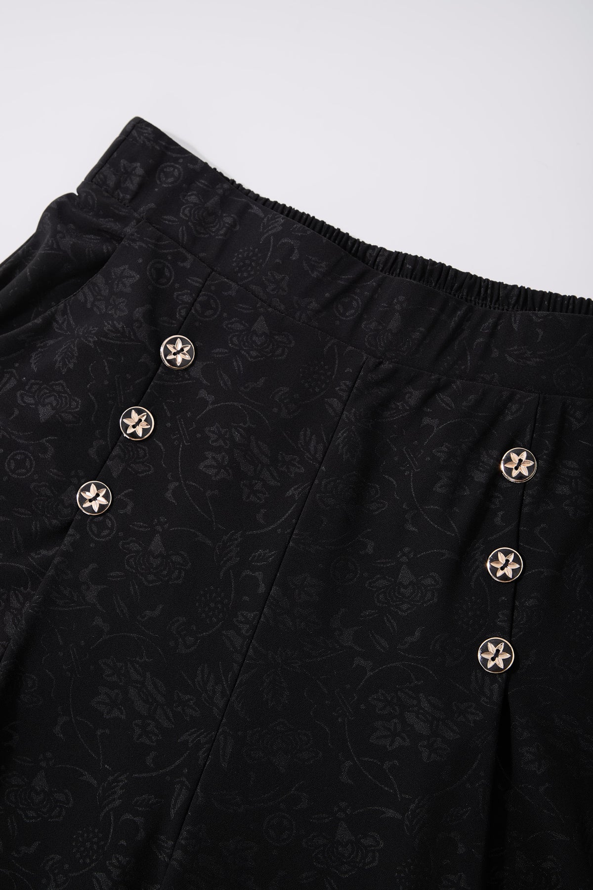 Black Button-Detail Wide-Leg Trousers — Image 6