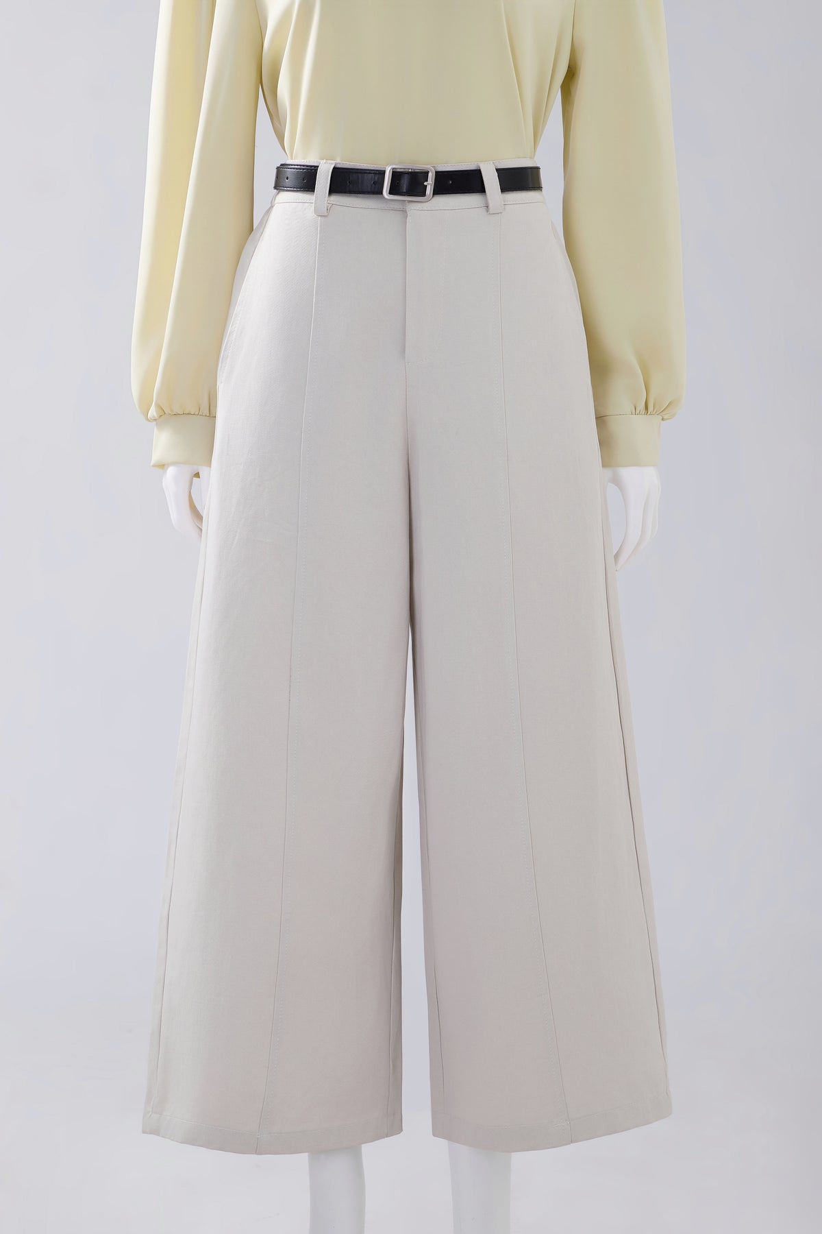 Ivory Belted Wide-Leg Trousers — Image 1