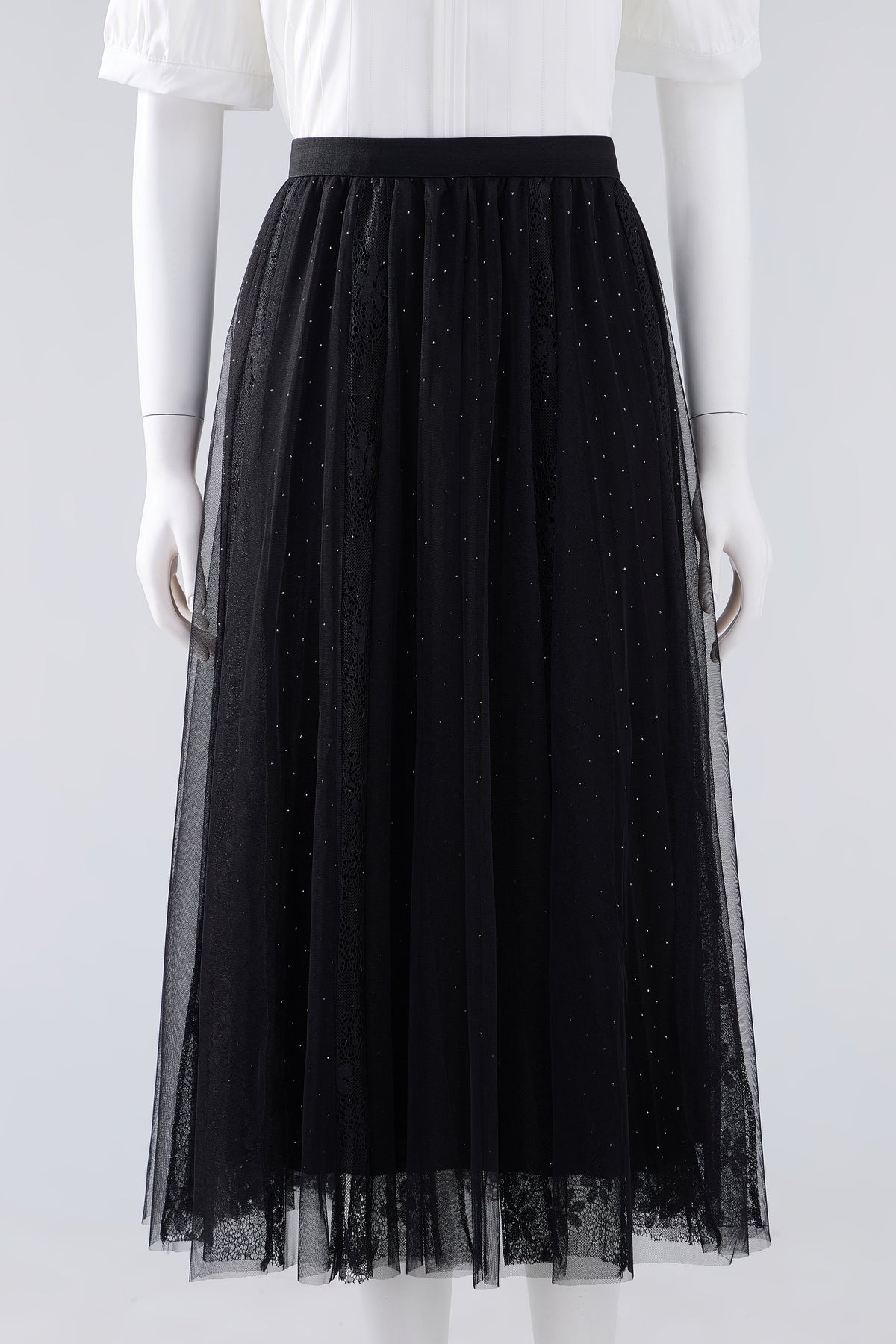 Black Layered Mesh Midi Skirt — Image 1