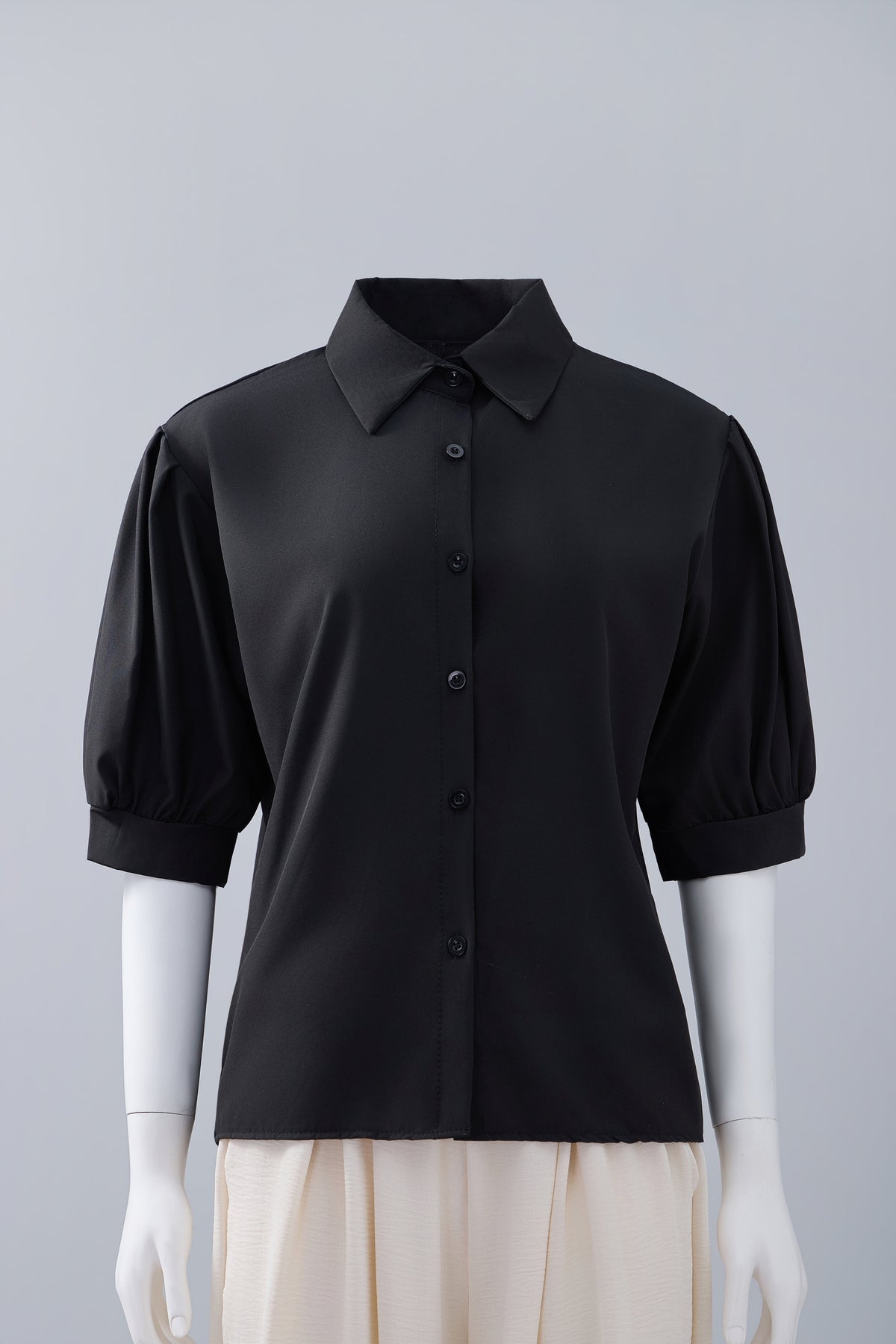 Black Puff-Sleeve Shirt — Image 1