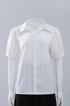White Pleated Short-Sleeve Shirt