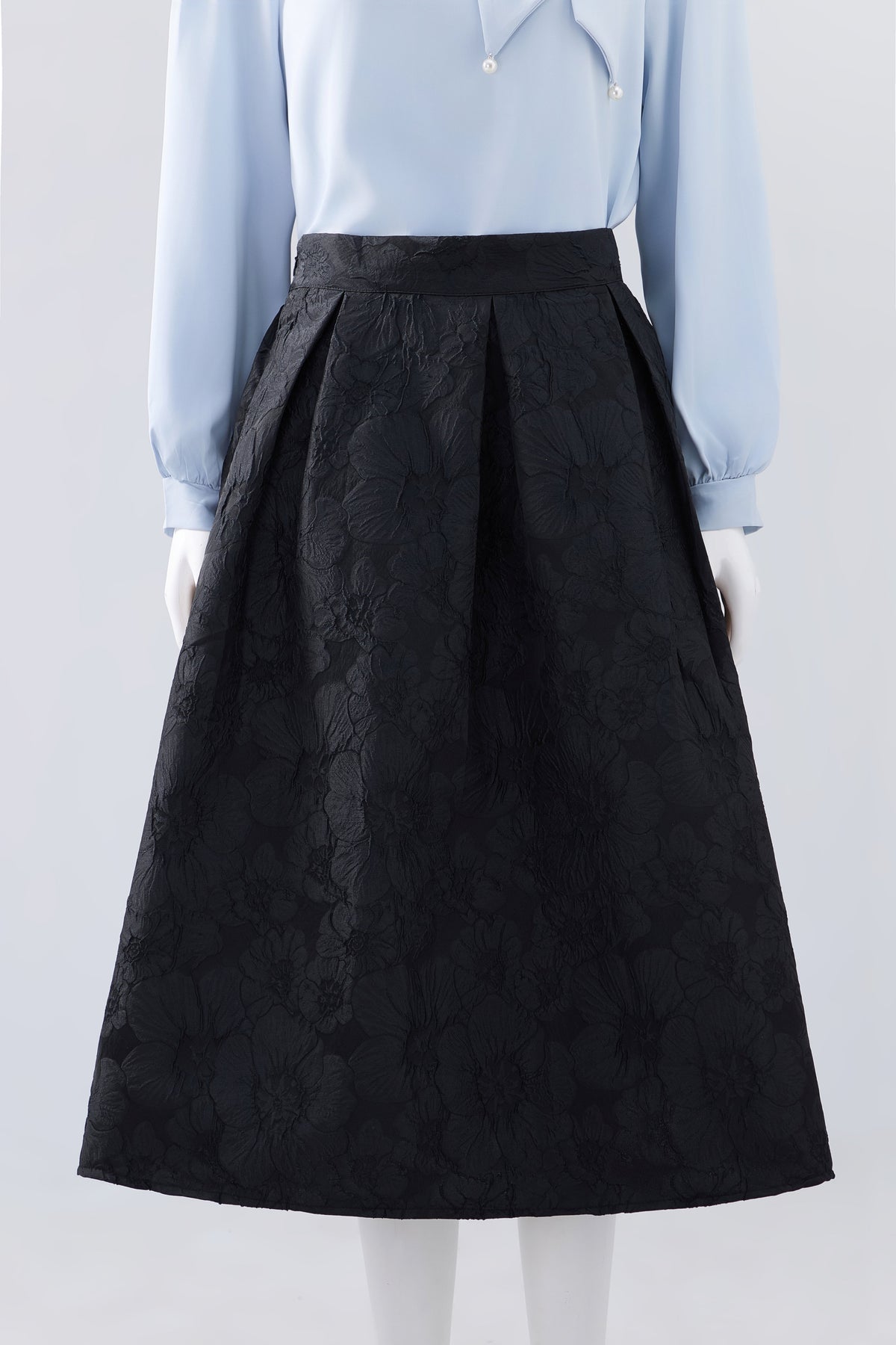 Black Textured A-Line Midi Skirt — Image 1