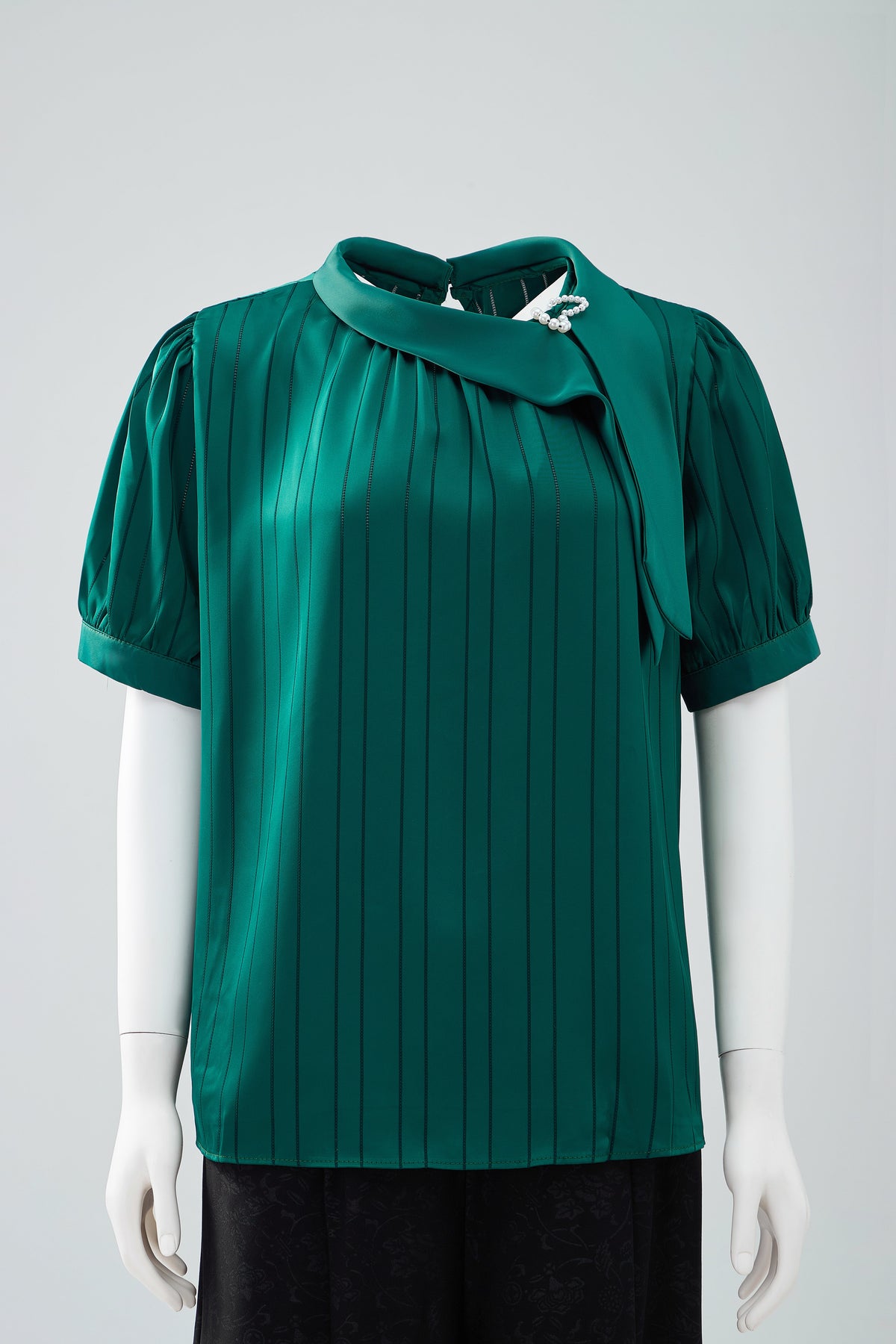 Emerald Pleated Short-Sleeve Blouse — Image 1